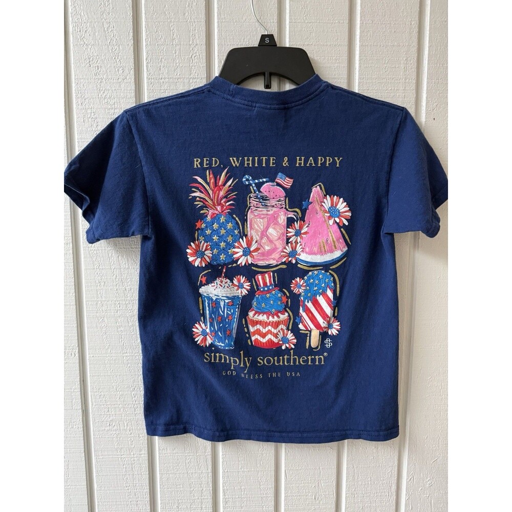 Simply Southern - Girls Youth Small Blue TShirt Patriotic Pineapple